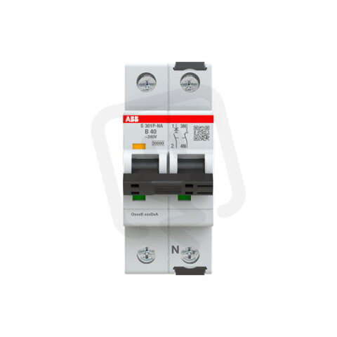 S301P-B40NA jistič 1+N odpojení N vodiče 40 A char. B 25kA ABB 2CDS381103R0405