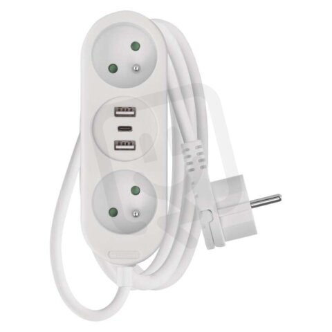 Prodlužovací kabel 1,4 m 2 zásuvky+2×USB-A+1×USB-C bílý PVC 1,5 mm2 EMOS P0211E