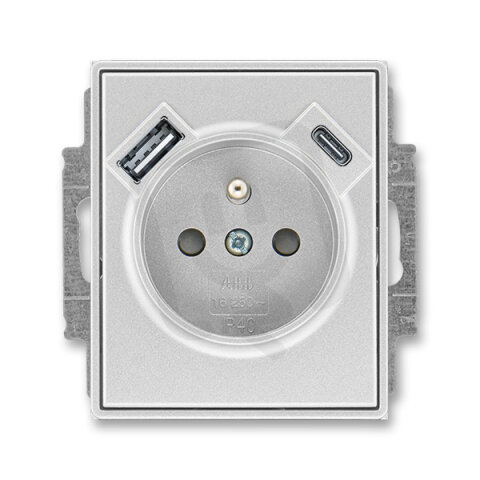 Zásuvka s kolíkem, s clonkami, USB-A/C titanová ABB 5569E-A32357 08