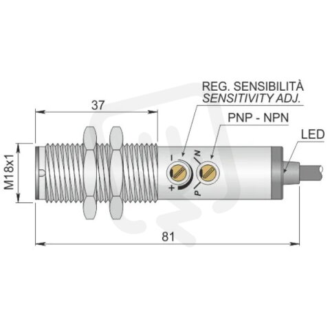 Optoelektronický senzor d18 mm AECO FT18SM-CP20