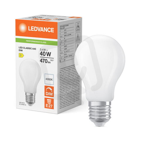 Světelný zdroj LED CLASSIC A DIM P 3.4W 840 Frosted E27 LEDVANCE 4099854776809
