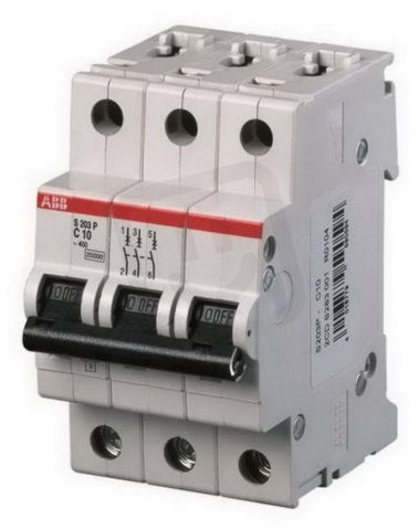 S203P-C25 Jistič 25A char.C 3P 15-25kA (230/400V) AC ABB 2CDS283001R0254