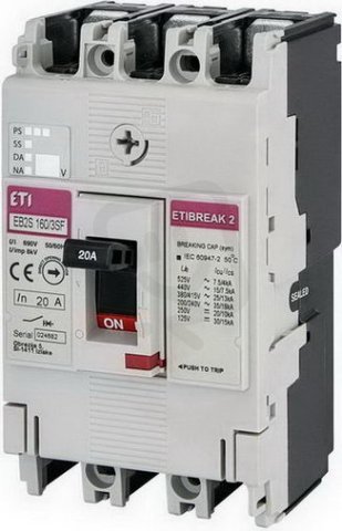 Kompaktní jistič EB2S 160/3SF 20A 3p ETI 004671828