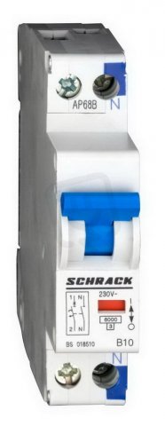 Instalační jistič 6 kA, B 10A, 1+N, 1TE SCHRACK BS018510--