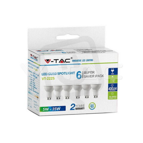 LED Spotlight 5W GU10 SMD White Plastic Milky Cover 3000K 6PCS/PACK , VT-2225