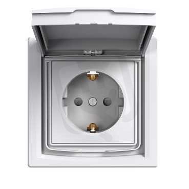 ASFORA Zásuvka SCHUKO 250V 16A, clonky, IP44, bílá SCHNEIDER EPH3100321