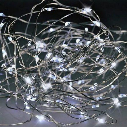 Vánoční řetěz stříbrný 100x mini LED 10m 3 x AA studené světlo SOLIGHT 1V54-W