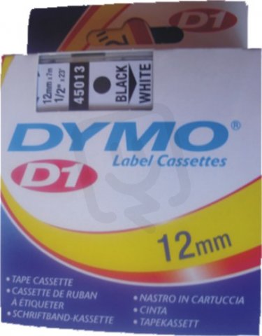 S0720530 45013 DYMO páska D1 plastová 12mm, černý tisk / bílý podklad, návin 7m