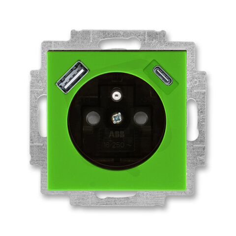 Zásuvka s kolíkem, s clonkami, USB-A/C zelená/kouřová černá ABB 5569H-A32357 67