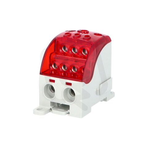 Blok pro rozdělení fází PDB 400, 1pól., 400A, 690V, červená/průhl. víko, na DIN