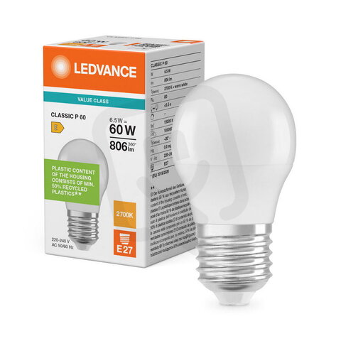 Světelný zdroj LED CLASSIC P V 6.5W 827 Frosted E27 LEDVANCE 4099854773068