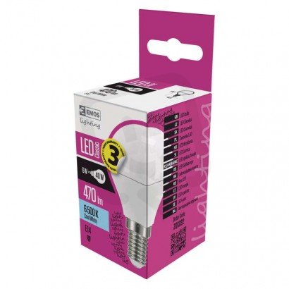 LED žárovka Classic Mini Globe E14 5W (40W) 470 lm studená bílá EMOS ZQ1222