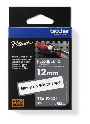 Páska BROTHER TZe-FX231,  bílá/černá, 12 mm,  s flexibilní páskou