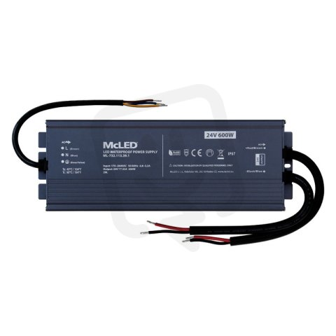 Napájecí zdroj 600W, DC24V/25A, IP67, hliníkové provedení MCLED ML-732.113.39.1