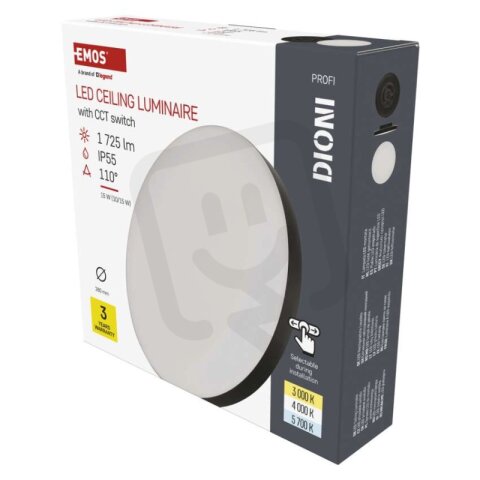 LED přisazené svítidlo DIONI kruhové, černé, 15W, se změnou CCT EMOS ZM7153