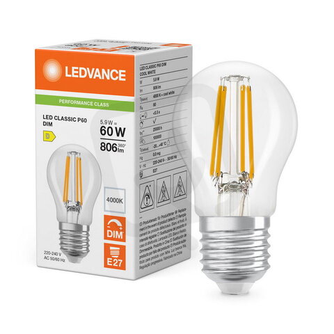 Světelný zdroj LED CLASSIC P DIM P 5.9W 840 Clear E27 LEDVANCE 4099854778407