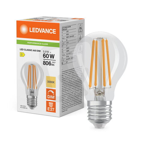 Světelný zdroj LED CLASSIC A DIM P 5.9W 830 Clear E27 LEDVANCE 4099854777011