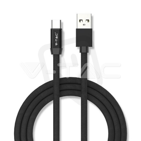 1M USB TYPE C 2.4A Cotton fabric cable, Ruby series, black color, VT-5341