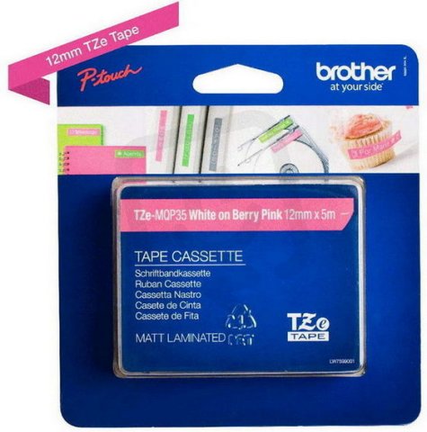 Páska BROTHER TZe-MQP35 růžová/bílá (12mm, laminované)