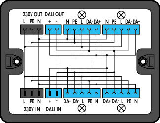 Distribuční krabice 230V + DALI 2 vstupy černá WAGO 899-631/181-000