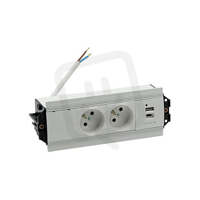 Mediaport Indesk: 2x 250 V typ E + USB nabíječka (typ C) kabel hliník bílá :5025