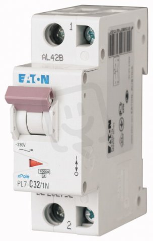 Jistič PL7-B32/1N, char B, 1+N-pólový, 10kA, 32A EATON 262743