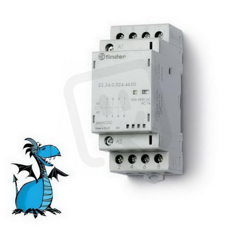 Instalační stykač, 2Z+2R/25 A, 24 V AC/DC, AgSnO2 FINDER 22.34.0.024.4620