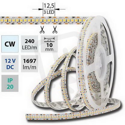 LED pásek SMD3528 studeně bílý,240LED/m,IP20,DC 12V,15mm 19,2W ML-121.624.60.0