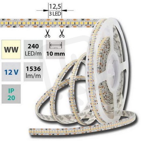 LED pásek SMD3528 teple bílý, 240LED/m, IP20, DC 12V, 10mm, 5m