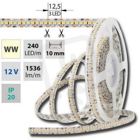 LED pásek teple bílý 240LED/m IP20 DC 12V 10mm 5m MCLED ML-121.625.60.0