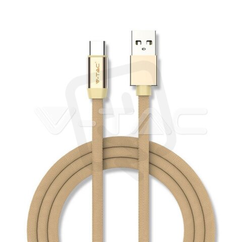 1M USB TYPE C 2.4A Cotton fabric cable, Ruby series, gold color, VT-5341