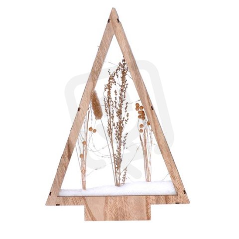 LED dřevěná vánoční dekorace, zasněžené zimní květiny, 37cm, 2x AA SOLIGHT 1V267