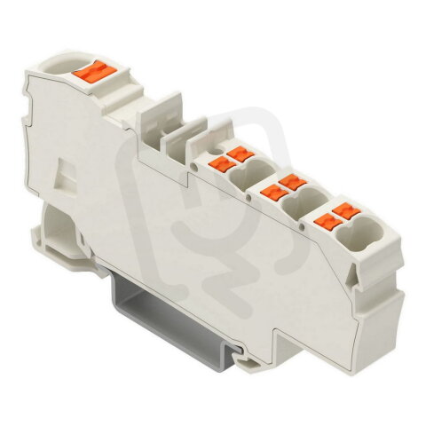 Distribuční svorka, s ovládacím tlačítkem, 1× 6 mm2 / 6× 1,5 mm2, Světle šedá
