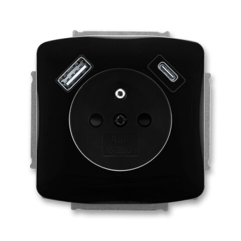 Zásuvka s kolíkem, s clonkami, USB-A/C černá ABB 5569A-A32357 N