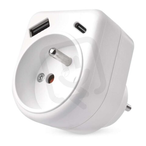 Rozbočovací zásuvka 1×, 1×USB-A+1×USB-C, bílá EMOS P0074