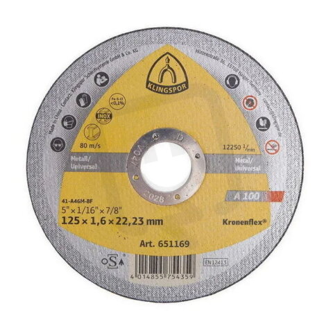 Kotouč řezný A 100 125x1,6x22,2 mm KLINGSPOR KLI651169