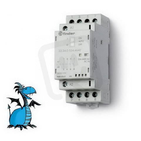 Instalační stykač, 2Z+2R/25 A, 24 V AC/DC, AgSnO2, přep. FINDER 22.34.0.024.4640