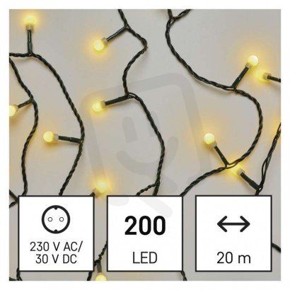 LED vánoční cherry řetěz kuličky, 20 m, venkovní i vnitřní, teplá bílá, časovač
