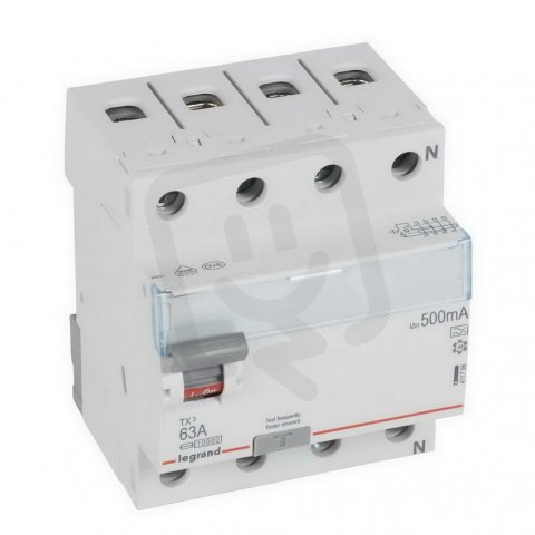 TX3 PROUDOVÝ CHRÁNIČ, 4 PÓLOVÝ, 63A 500MA, TYP A LEGRAND 411796