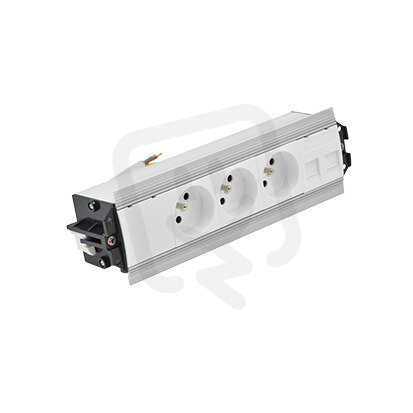 Mediaport Indesk: 3x 250 V typ E + 2x zásuvka RJ45 kabel hliník bílá :5025