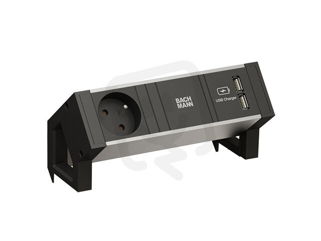 Bachman 937.102 DESK2 ALU BLACK 1xCEE7/3 1xUSB Charger 0,2m GST18