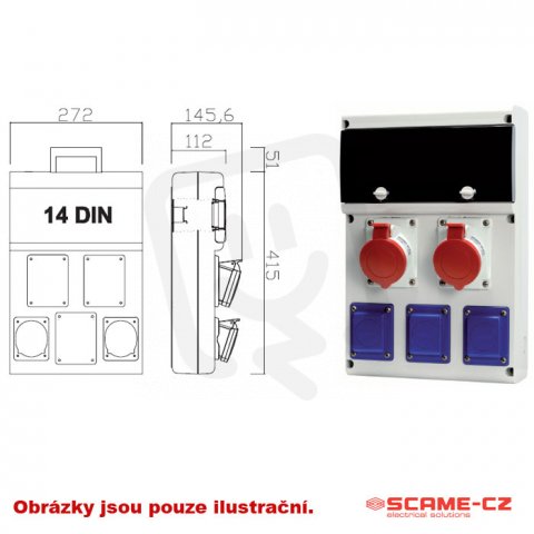 SCAME Zásuvková rozvodnice s chráničem 632 1x32A/4p, 2x16A/4p, 2x230V