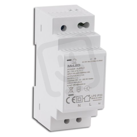 Napájecí zdroj 24W, DC24V/1A, IP20, na DIN lištu MCLED ML-732.078.11.1