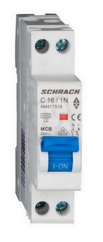 Instalační jistič AMPARO 4,5kA, C 16A, 1+N, 1TE SCHRACK AM417516--