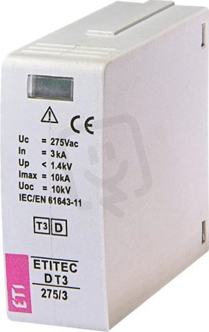 ETI Modul svodiče přepětí MODUL ETITEC D T3 275/3,3kA, 10kA, 275V AC, Uoc = 10kV