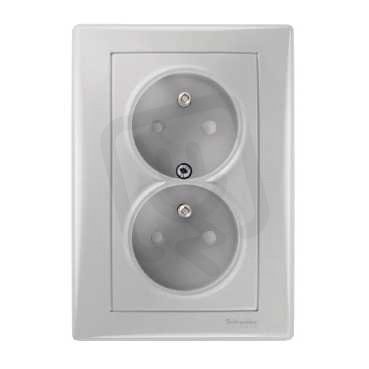 Sedna Zásuvka dvojnásobná 2x(2P+PE) s clonkami, Aluminium SCHNEIDER SDN2800560