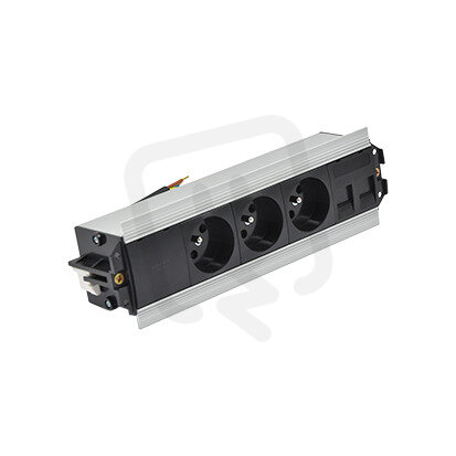 Mediaport Indesk: 3x 250 V typ E + 2x zásuvka RJ45 kabel hliník černý :5025
