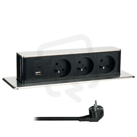3z + USB A+C výsuvný blok zásuvek, 2m, nerez ocel SOLIGHT PP126USBC