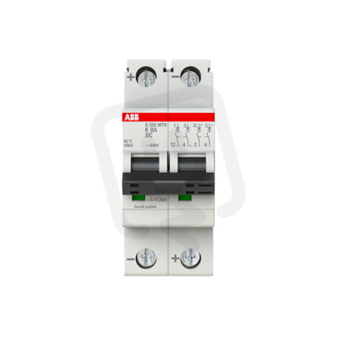 ABB S202MTR-K8 DC, dvoupólový jistič, 8A, K, 10kA, určeno pro drážní aplikace