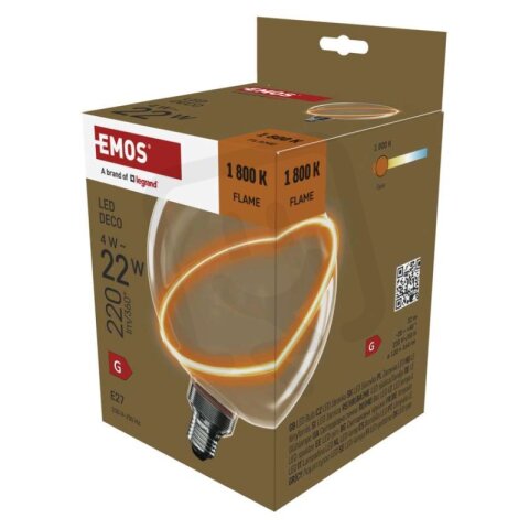 LED žárovka DECO G130SRA, E27, 4 W (22 W), 220 lm, flame EMOS Z5CS11